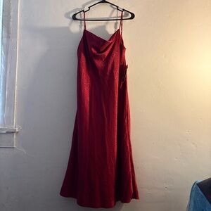 NWT Sara Michelle Red Satin Cowl Neck Midi Dress Size Large